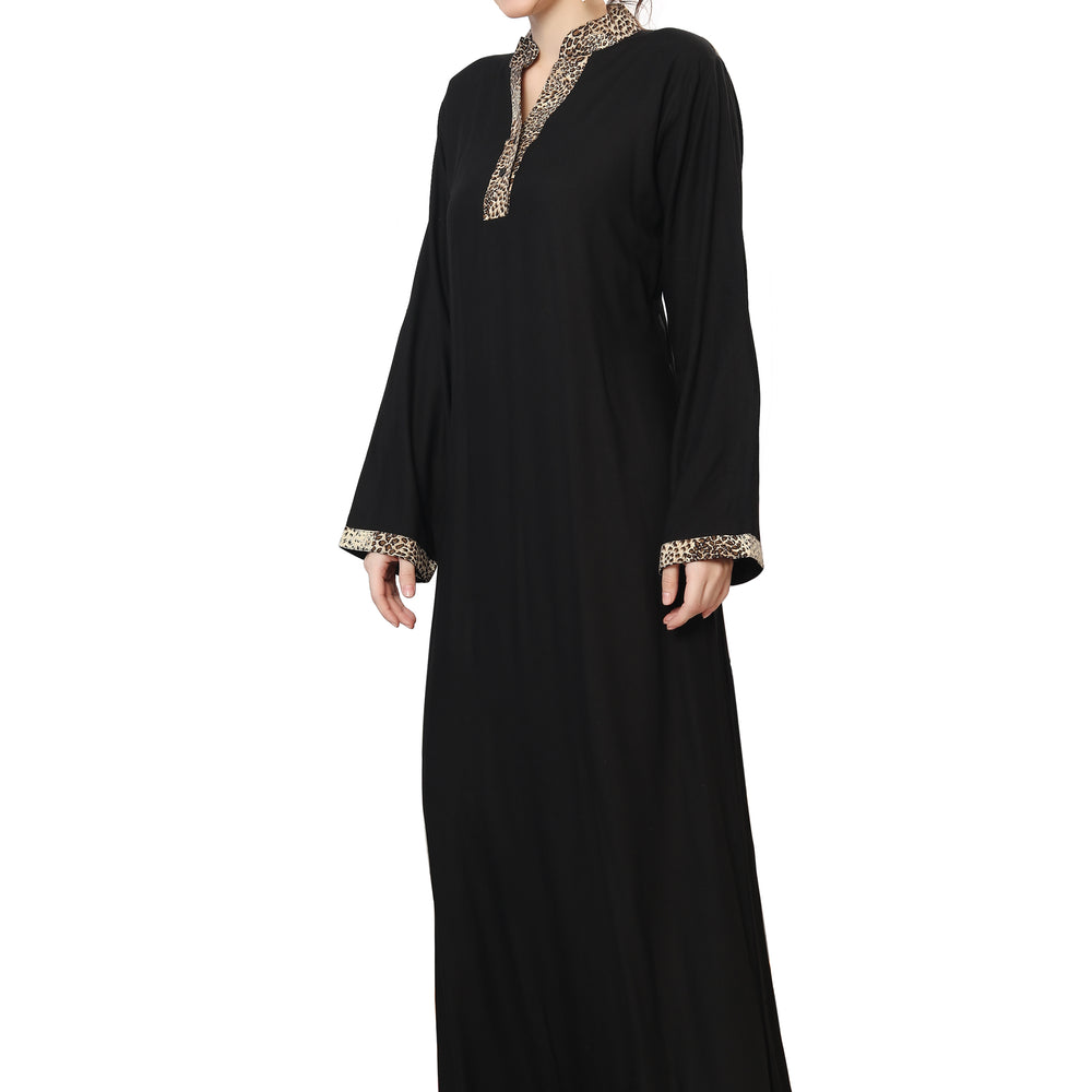 
                  
                    Black Mul Tiered Maxi Dress with Leopord Print Collar - Maxim Creation
                  
                
