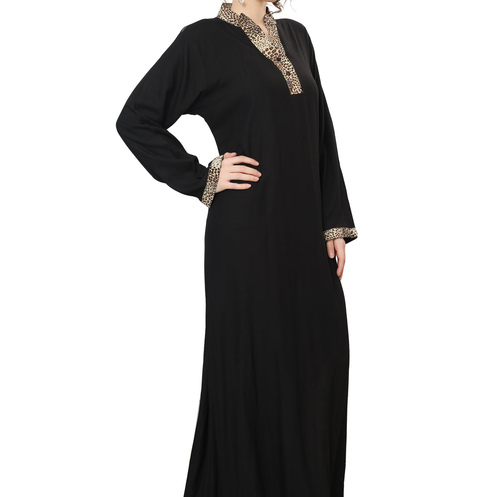 
                  
                    Black Mul Tiered Maxi Dress with Leopord Print Collar - Maxim Creation
                  
                