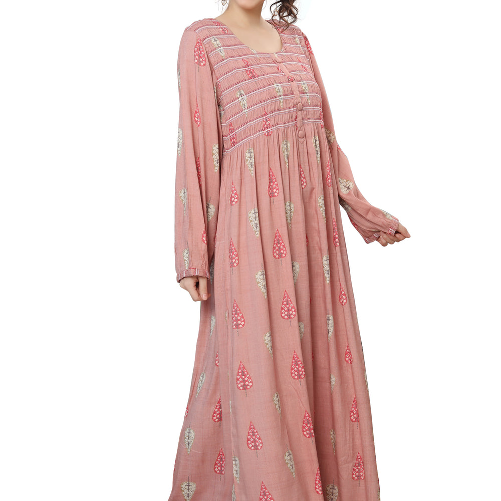 
                  
                    Long Kaftan Gown with Gathering in Pink - Maxim Creation
                  
                