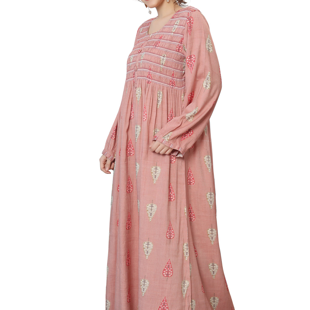 
                  
                    Long Kaftan Gown with Gathering in Pink - Maxim Creation
                  
                