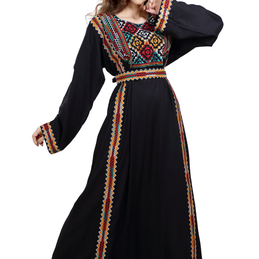 Multicoloured Cross-Stitch Threadwork Embroidery Kaftan - Maxim Creation