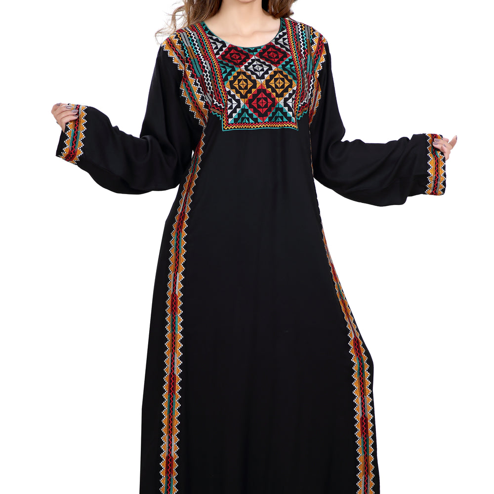 
                  
                    Multicoloured Cross-Stitch Threadwork Embroidery Kaftan - Maxim Creation
                  
                
