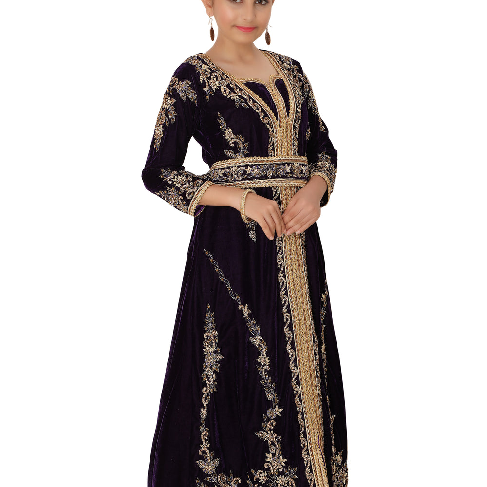 
                  
                    Takchita Kids Caftan Purple Velvet Party Gown For Children - Maxim Creation
                  
                