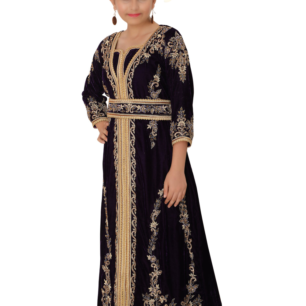 
                  
                    Takchita Kids Caftan Purple Velvet Party Gown For Children - Maxim Creation
                  
                