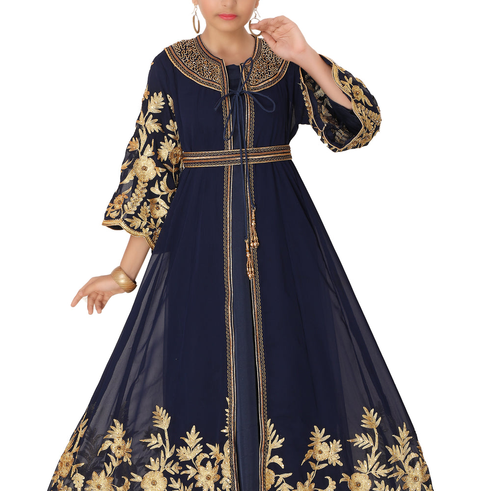 Kids Arabian Kaftan Golden Embroidered Dress For Children - Maxim Creation