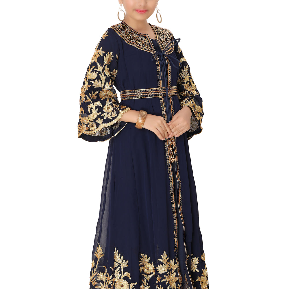 Kids Arabian Kaftan Golden Embroidered Dress For Children - Maxim Creation