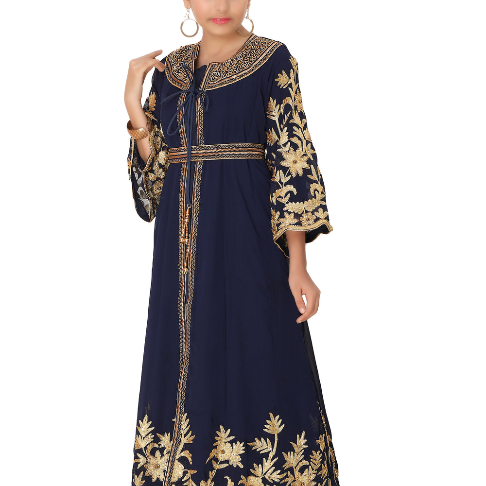 
                  
                    Kids Arabian Kaftan Golden Embroidered Dress For Children - Maxim Creation
                  
                