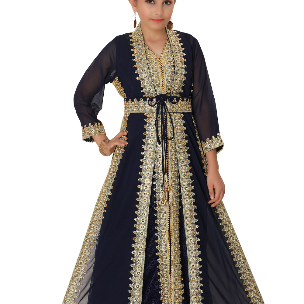 Infant Toddler Kaftan With Golden Lace Work For Little Princess - Maxim Creation