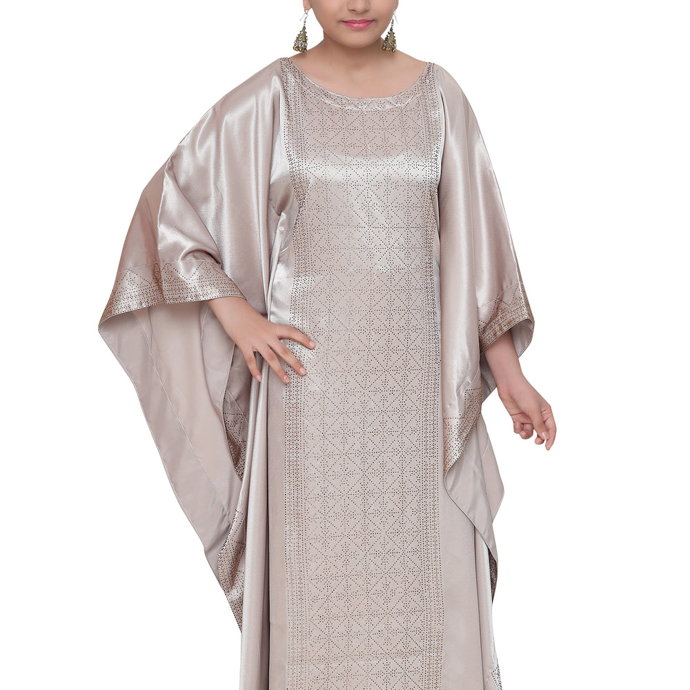 Beige Satin Maxi Dress For Kids - Maxim Creation