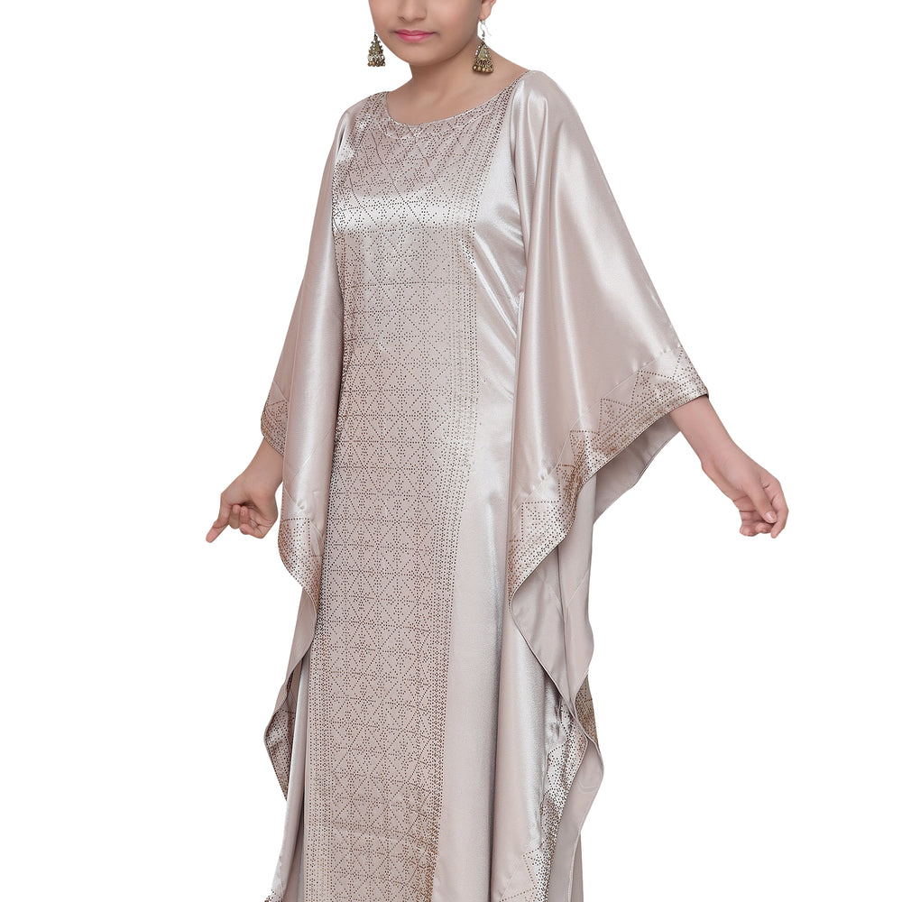 
                  
                    Arabian Beige Color Satin Dress - Maxim Creation
                  
                