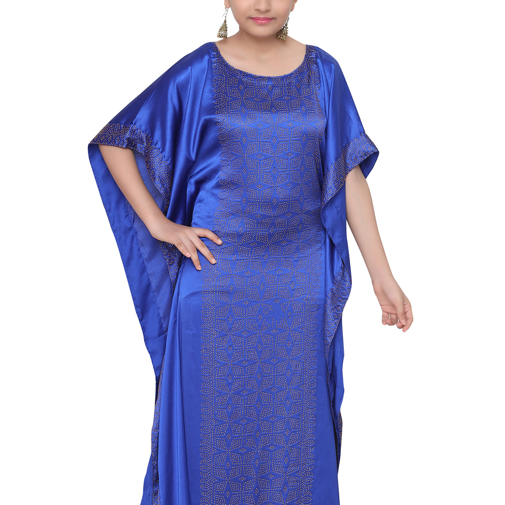 Royal Blue Golden Beaded Maxi For Kids - Maxim Creation