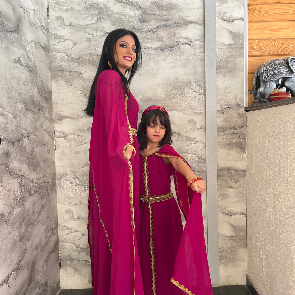 Takchita Kaftan Dress for Women with Embroidered Lace Mother Daughter Set
