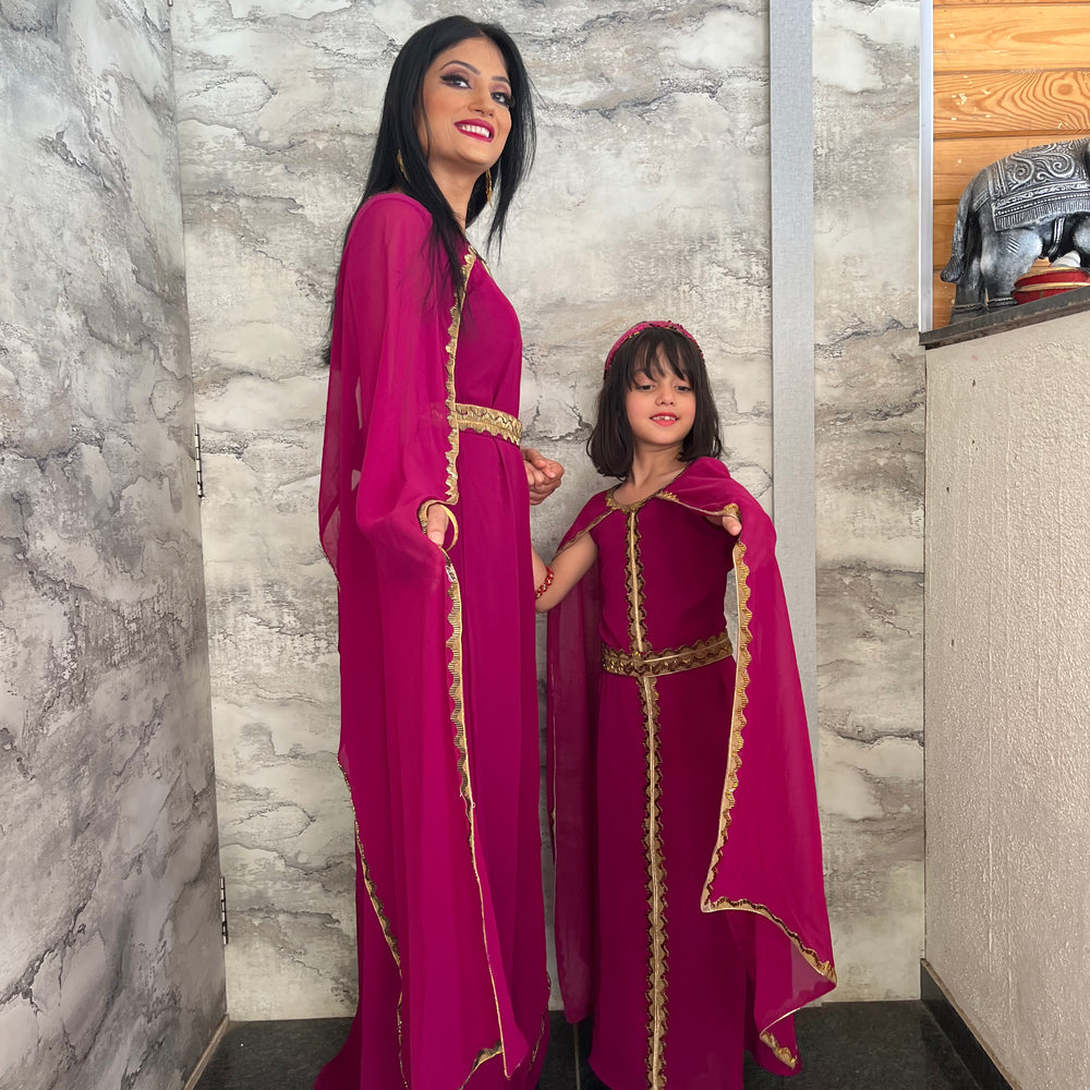 
                  
                    Takchita Kaftan Dress for Women with Embroidered Lace Mother Daughter Set
                  
                