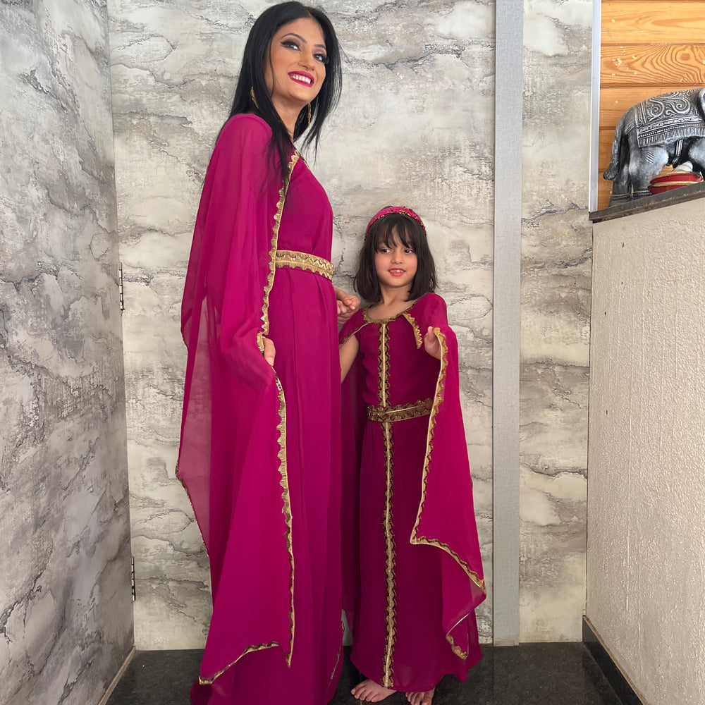 
                  
                    Takchita Kaftan Dress for Women with Embroidered Lace Mother Daughter Set
                  
                