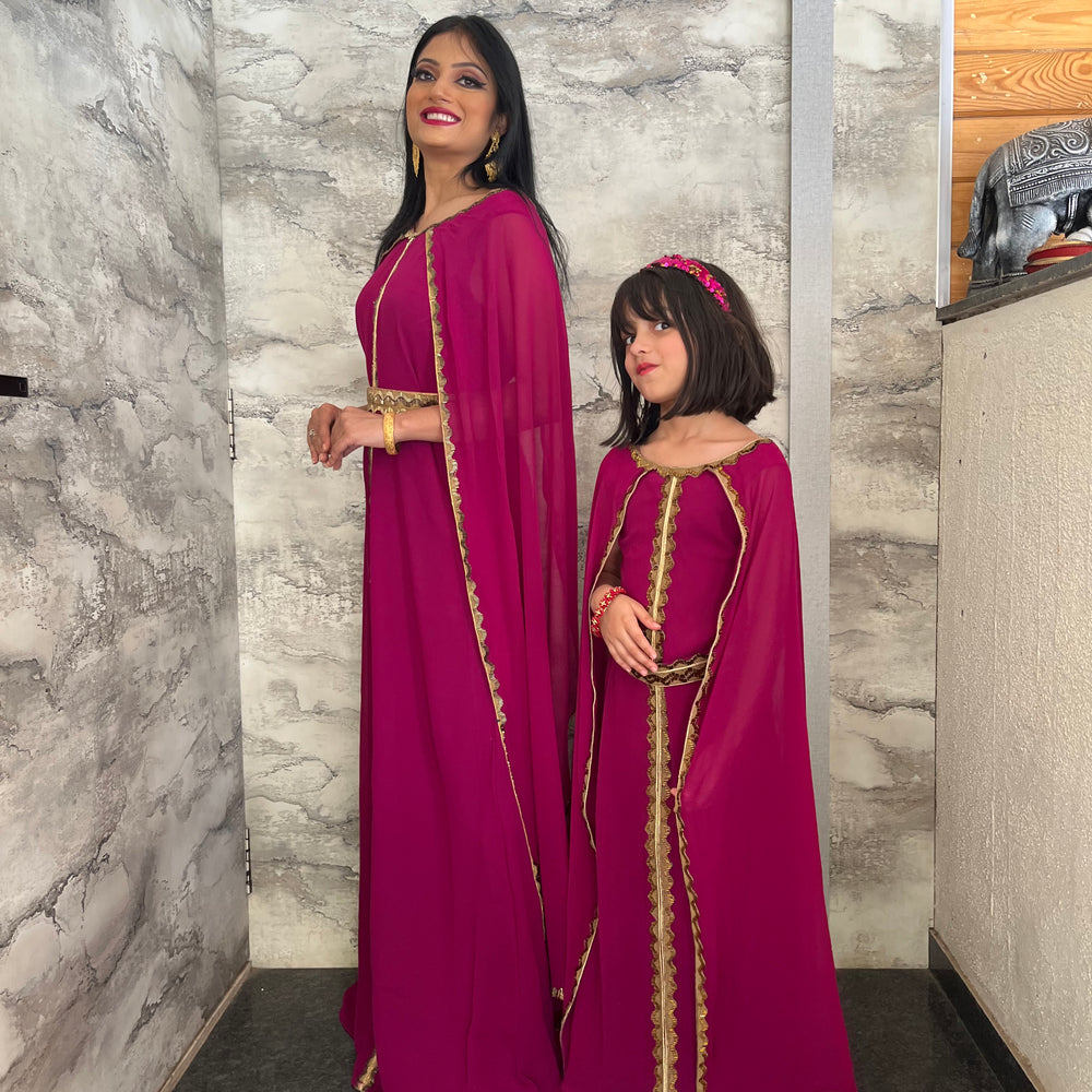 
                  
                    Takchita Kaftan Dress for Women with Embroidered Lace Mother Daughter Set
                  
                