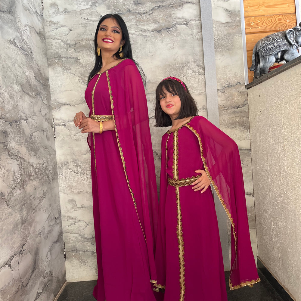 
                  
                    Takchita Kaftan Dress for Women with Embroidered Lace Mother Daughter Set
                  
                