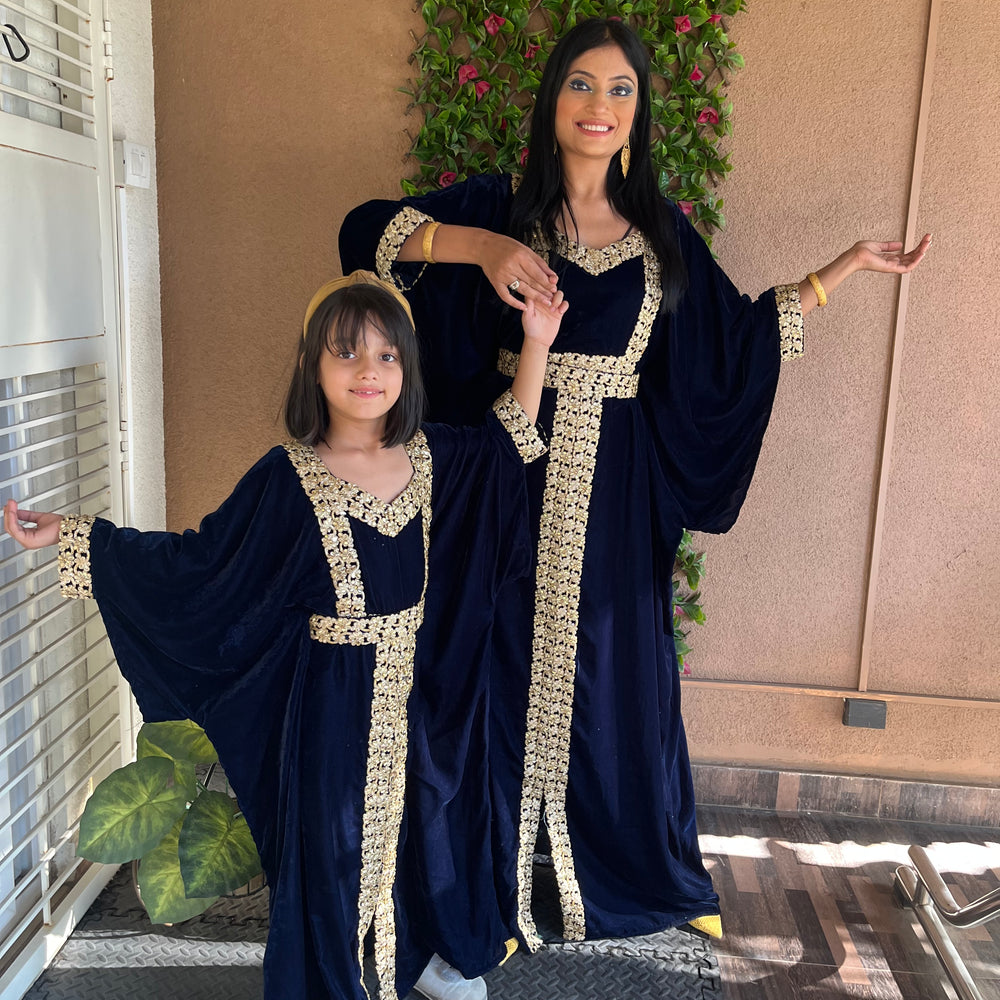 
                  
                    Designer Jalabiya Kaftan Embroidered Gown Mother & Daughter Combo Set
                  
                