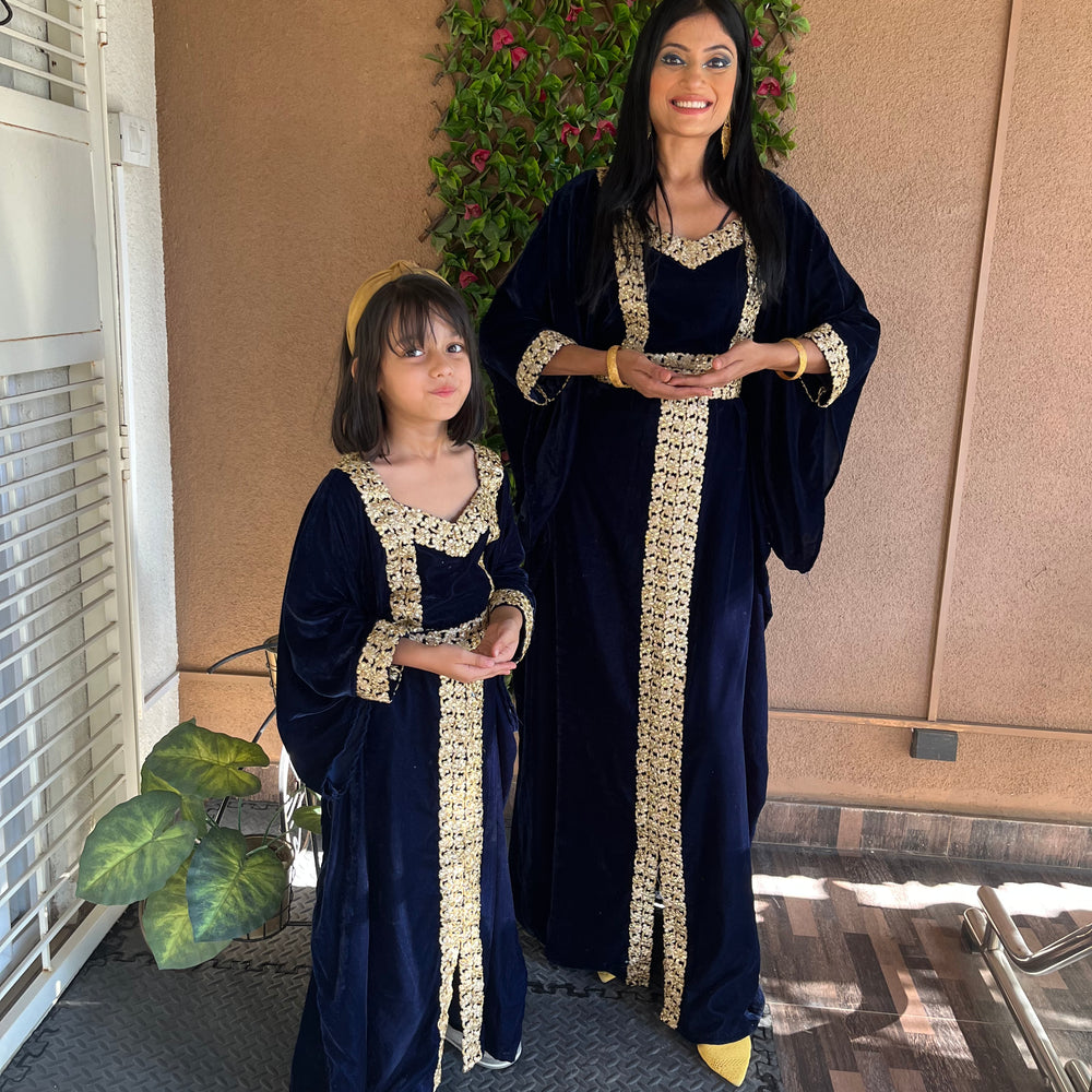 
                  
                    Designer Jalabiya Kaftan Embroidered Gown Mother & Daughter Combo Set
                  
                