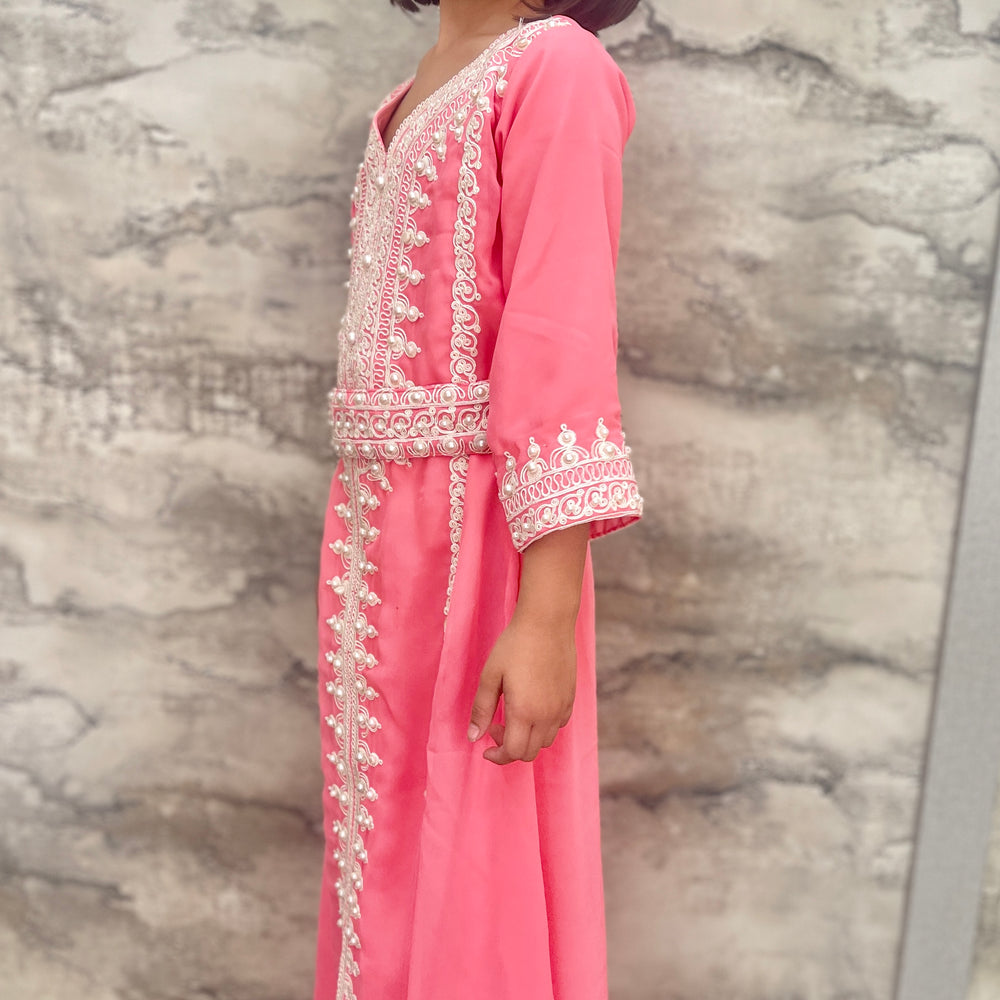 
                  
                    Designer Caftan Thread Embroidered Maxi Dress For Kids
                  
                