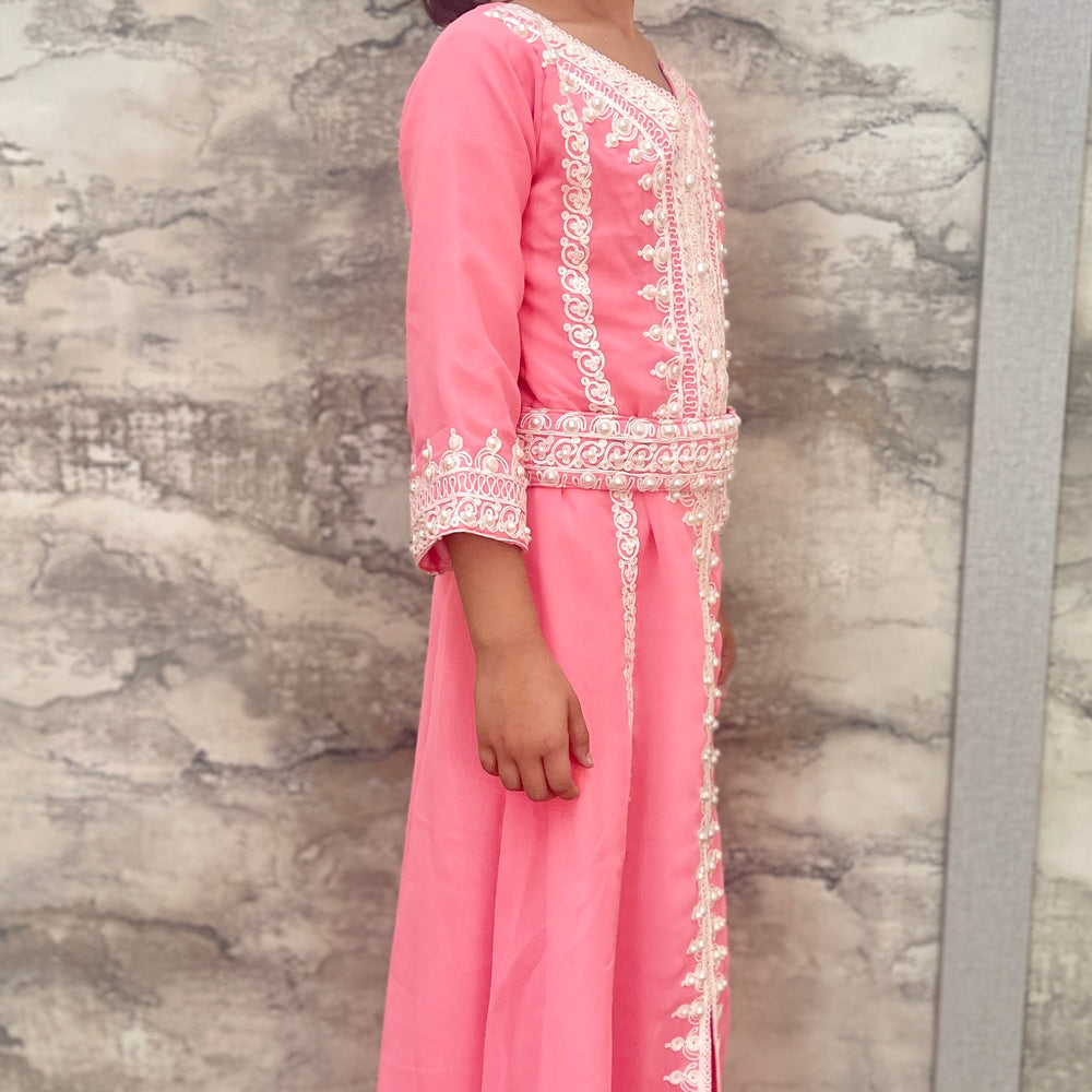 
                  
                    Designer Caftan Thread Embroidered Maxi Dress For Kids
                  
                