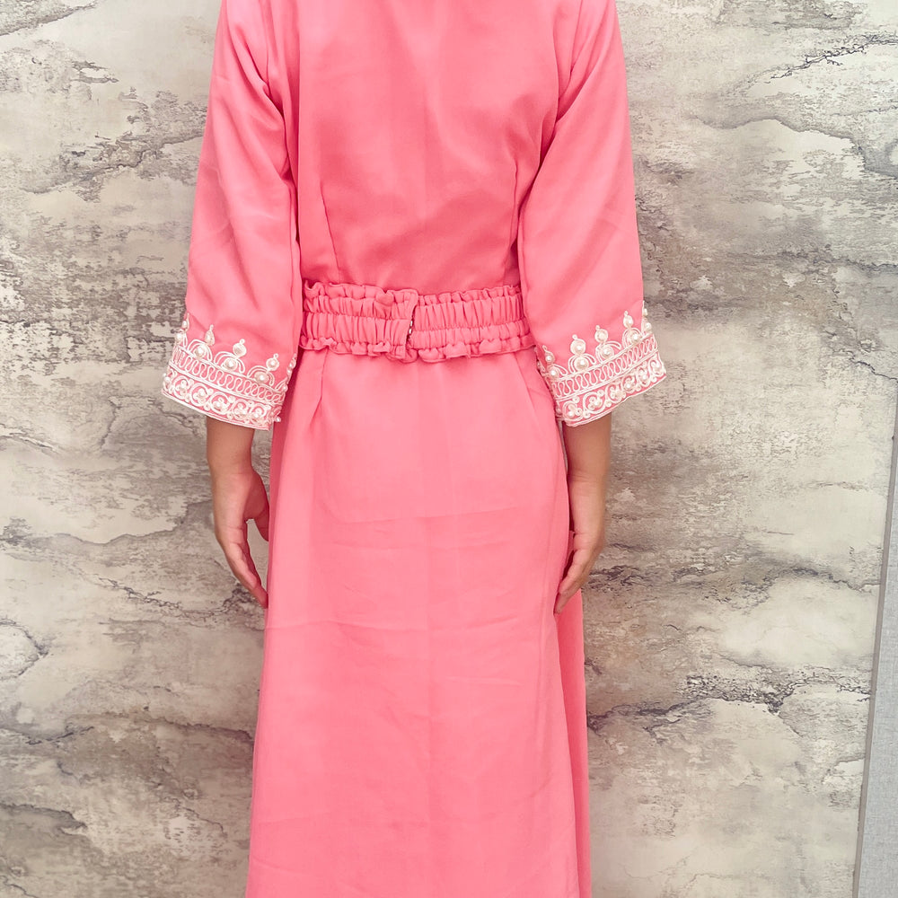 
                  
                    Designer Caftan Thread Embroidered Maxi Dress For Kids
                  
                