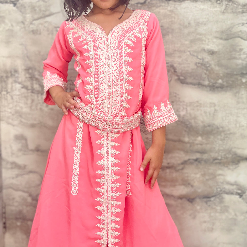 Designer Caftan Thread Embroidered Maxi Dress For Kids