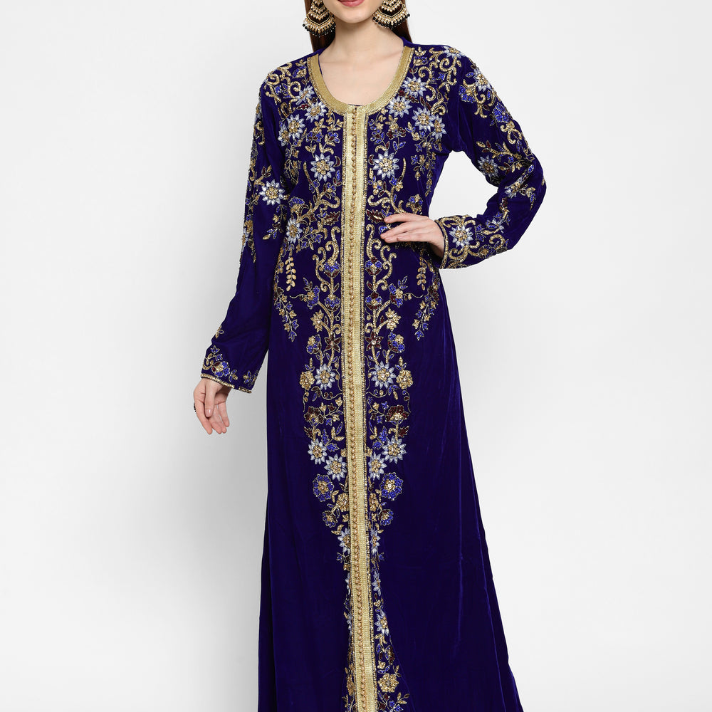 
                  
                    Designer Kaftan Bridal Gown in Royal Blue Velvet - Maxim Creation
                  
                