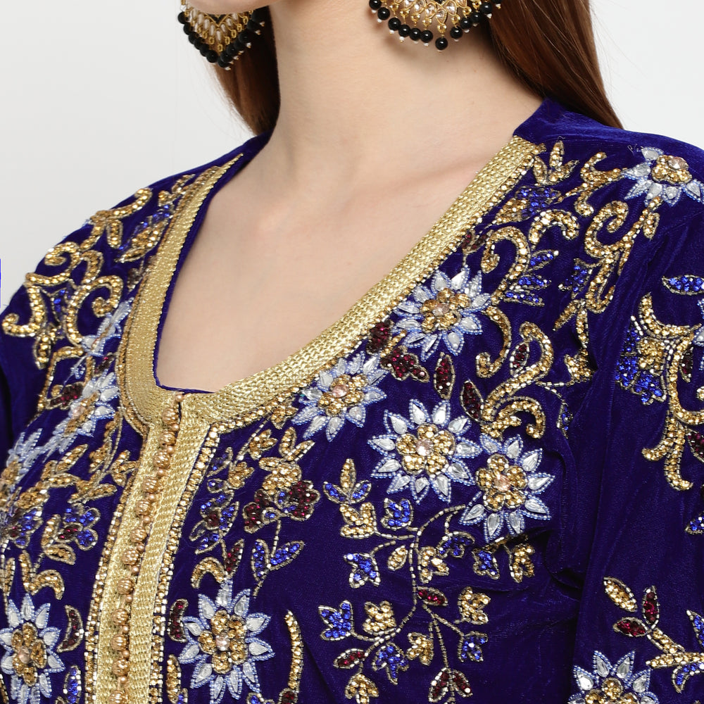 
                  
                    Designer Kaftan Bridal Gown in Royal Blue Velvet - Maxim Creation
                  
                