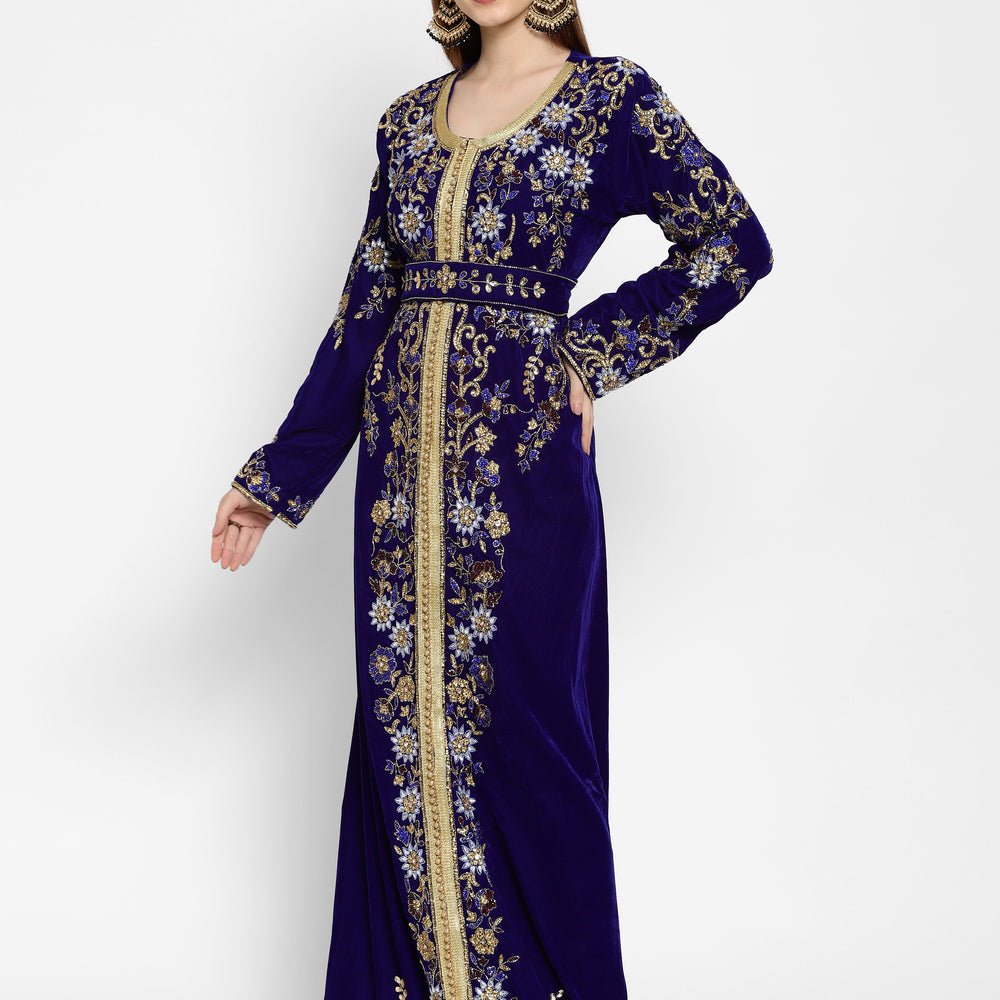 
                  
                    Designer Kaftan Bridal Gown in Royal Blue Velvet - Maxim Creation
                  
                