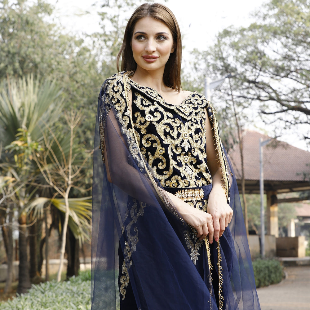 
                  
                    Crystal Hand Work & Beads Caftan Velvet Ball Gown
                  
                