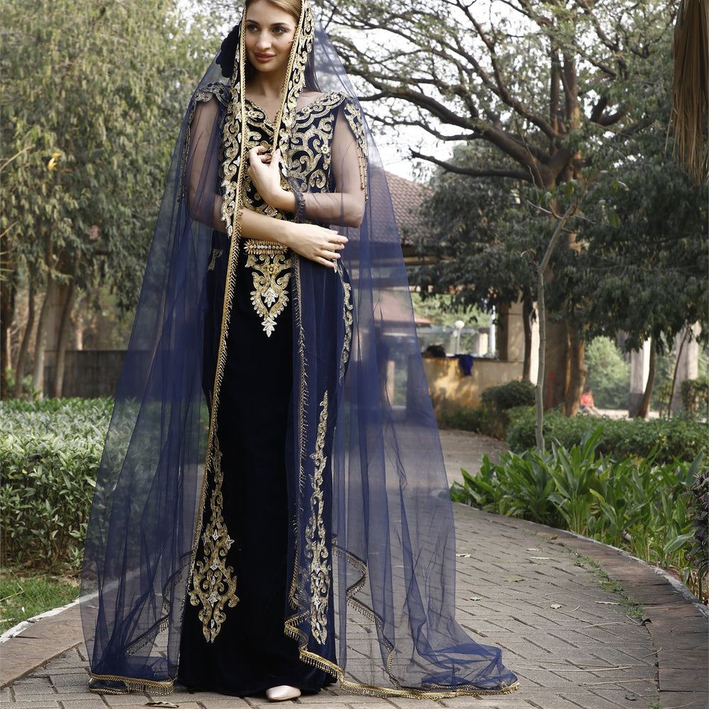 
                  
                    Crystal Hand Work & Beads Caftan Velvet Ball Gown
                  
                