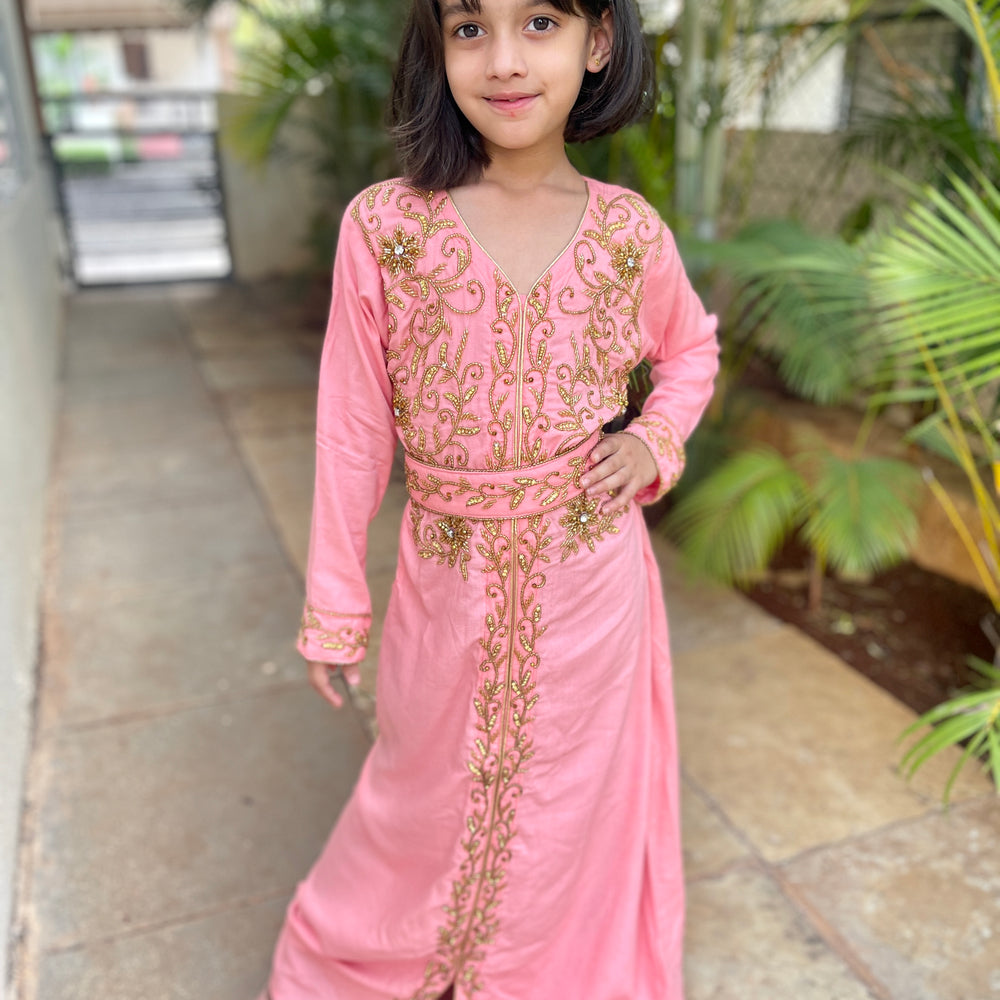 Children Pink Designer Jalabiya Evening Dress For Youngstar