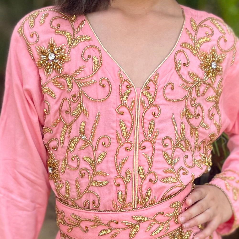 Children Pink Designer Jalabiya Evening Dress For Youngstar