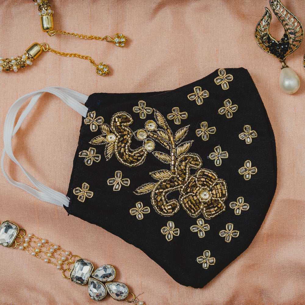 
                  
                    Black Cotton Mask with Floral Embroidery - Maxim Creation
                  
                