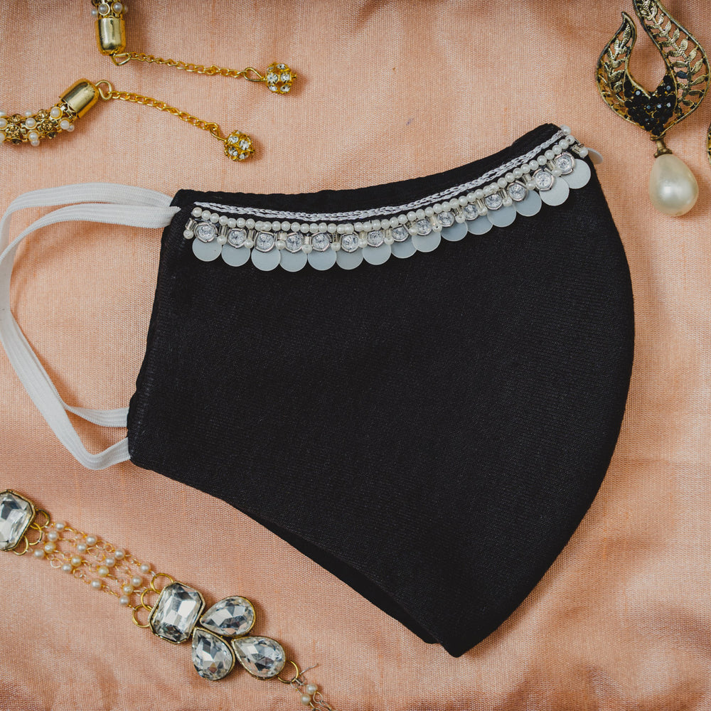 
                  
                    Traditional Black Coloured Cotton Mask with Embroidery - Maxim Creation
                  
                