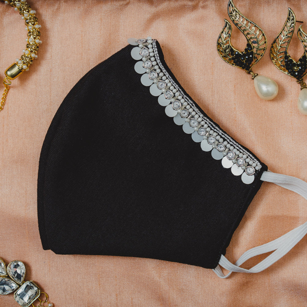 
                  
                    Traditional Black Coloured Cotton Mask with Embroidery - Maxim Creation
                  
                