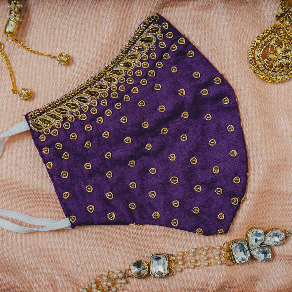 
                  
                    Purple Polka Dot Embroidered Cotton Face Mask - Maxim Creation
                  
                