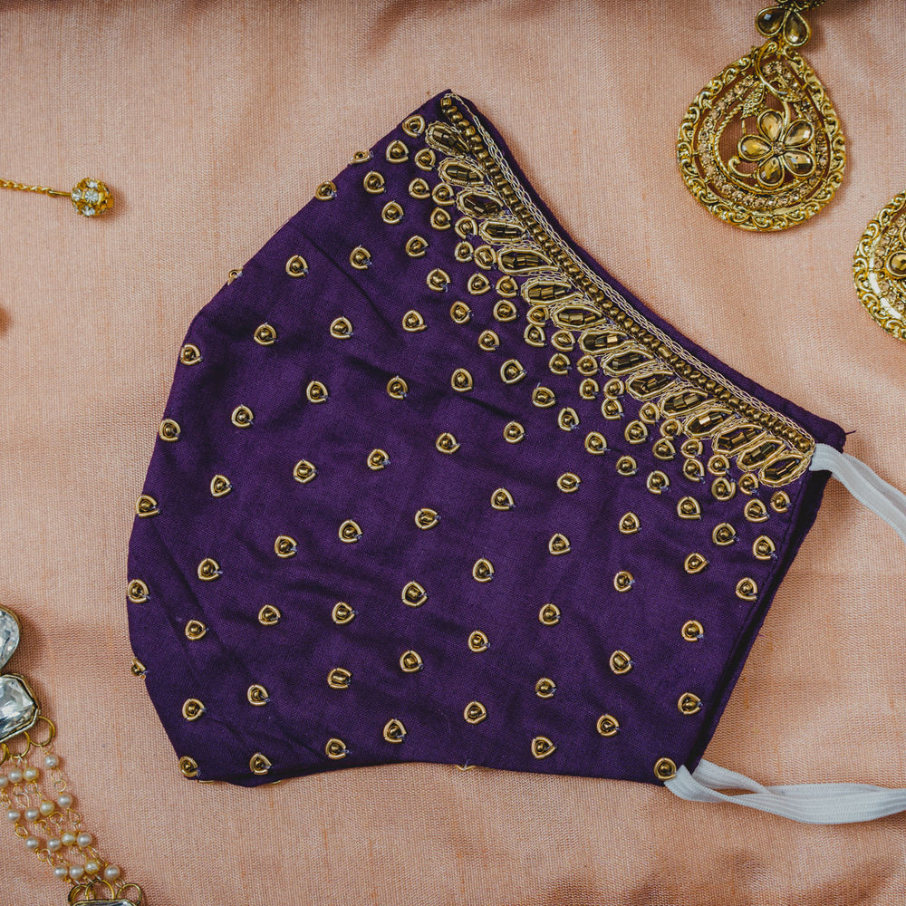 
                  
                    Purple Polka Dot Embroidered Cotton Face Mask - Maxim Creation
                  
                