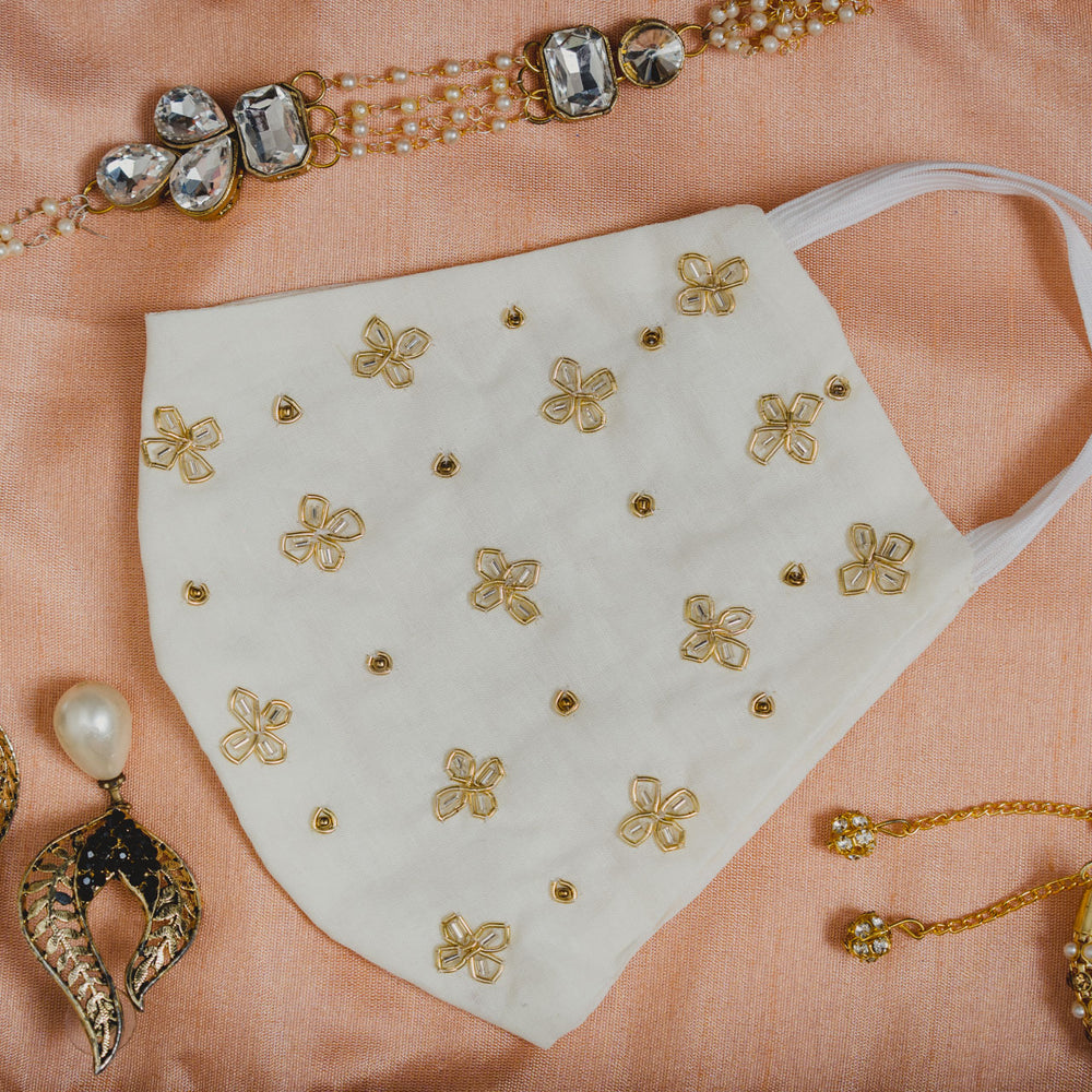 
                  
                    Creamy Floral Embroidery Cotton Face Mask - Maxim Creation
                  
                