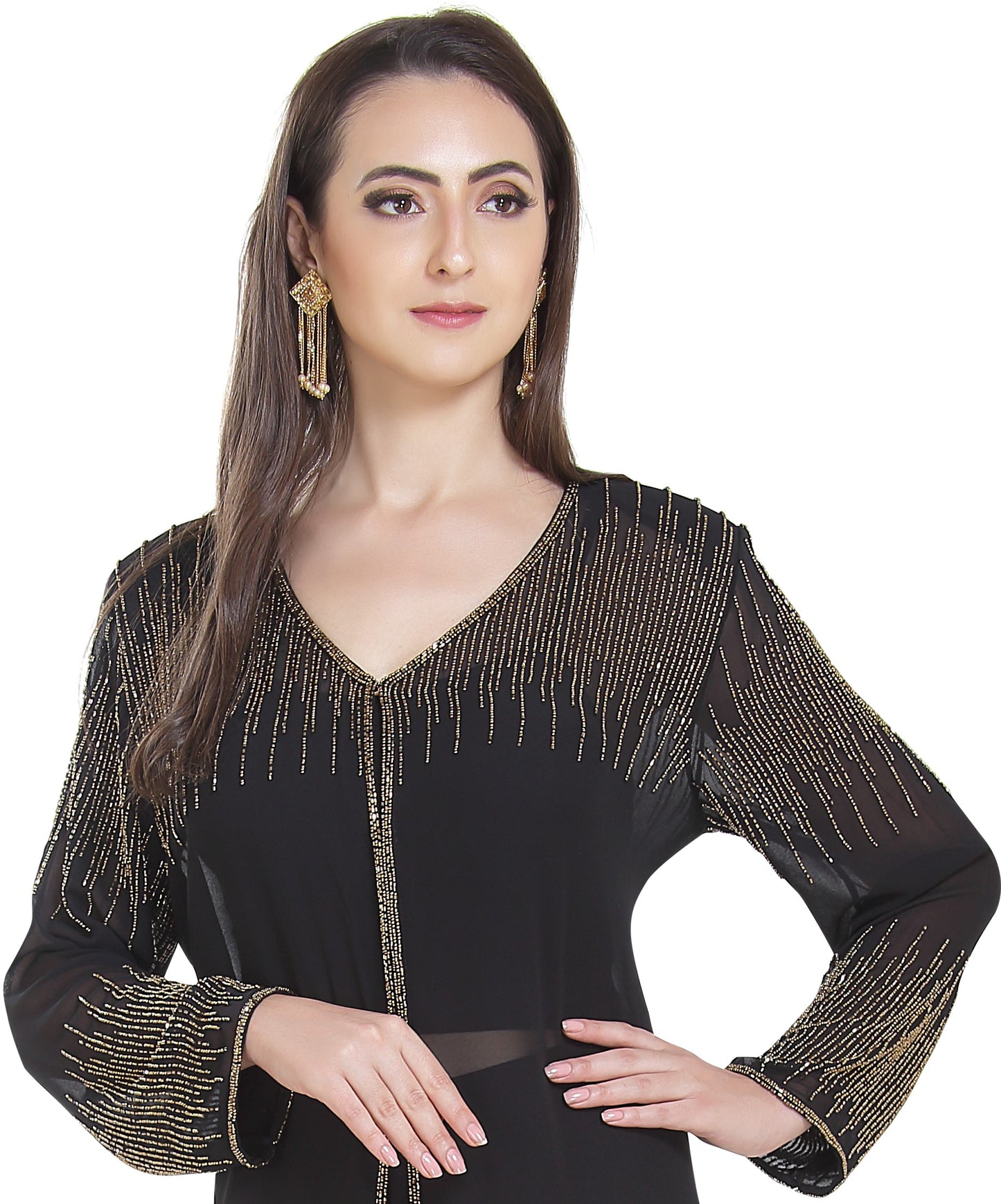 Embroidered Cardigan Long Sleeve Kurti Dress - Maxim Creation