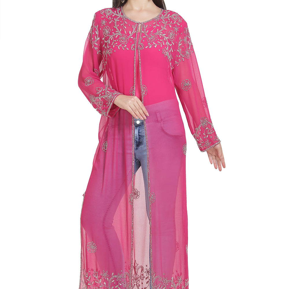 
                  
                    Embroidered Kurti With Crystal Overcoat Long Maxi Dress - Maxim Creation
                  
                