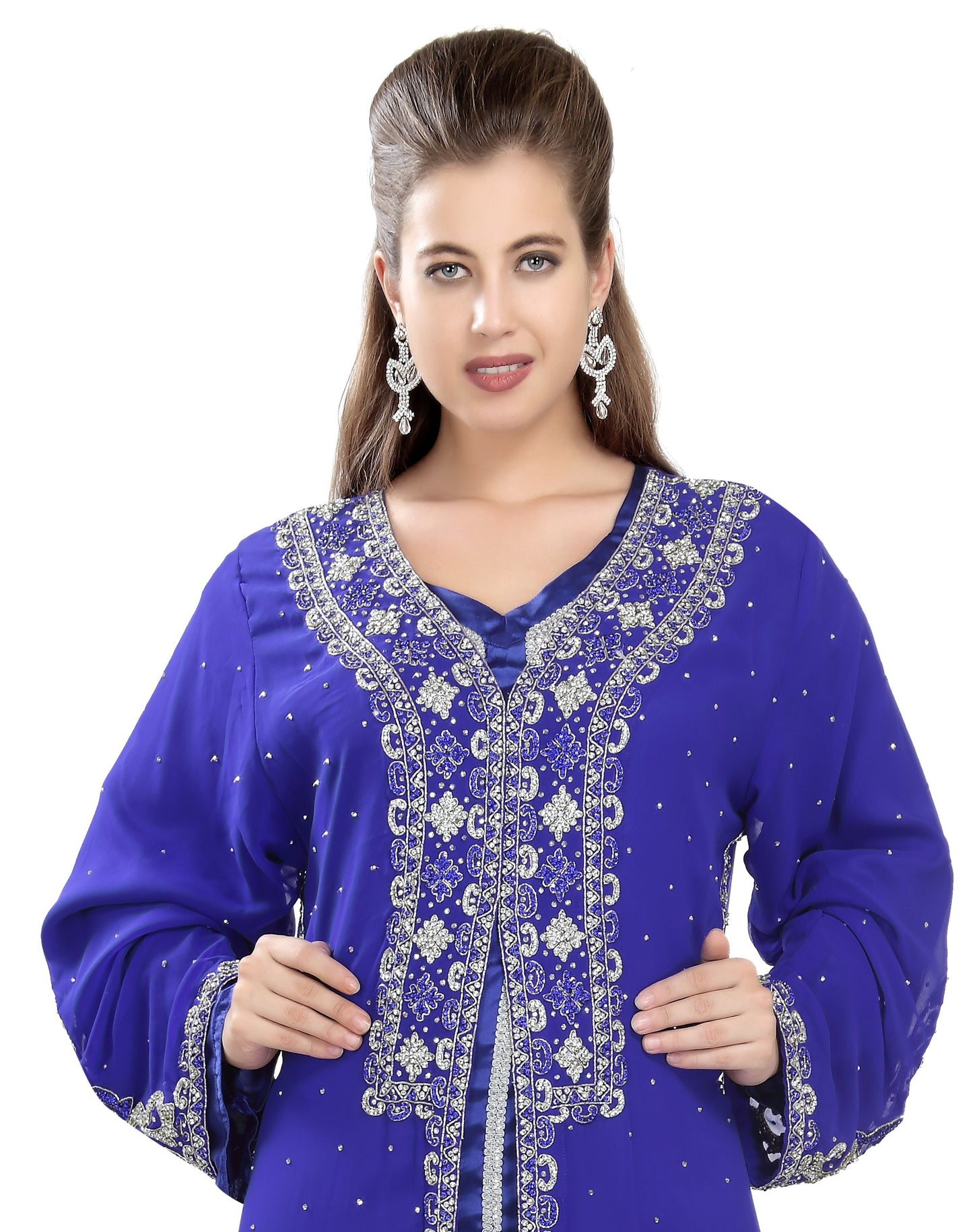 SILVER HAND EMBROIDERED DUBAI KAFTAN 5533 - Maxim Creation