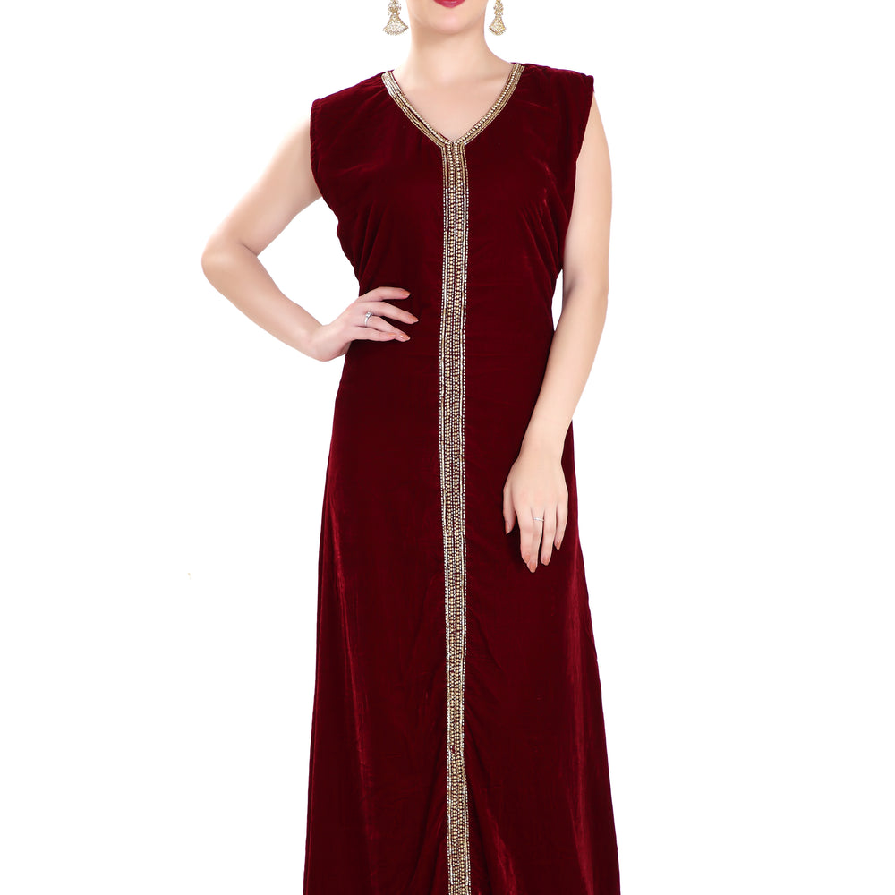 
                  
                    Embroidered Maxi in Maroon Velvet Fabric - Maxim Creation
                  
                