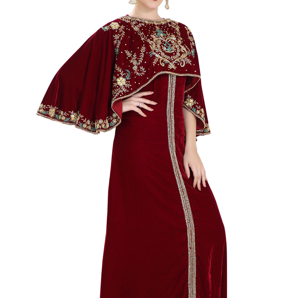 
                  
                    Embroidered Maxi in Maroon Velvet Fabric - Maxim Creation
                  
                