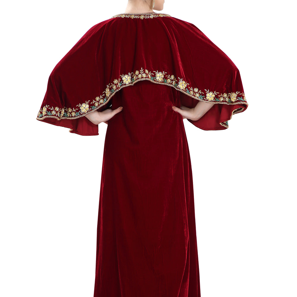 
                  
                    Embroidered Maxi in Maroon Velvet Fabric - Maxim Creation
                  
                