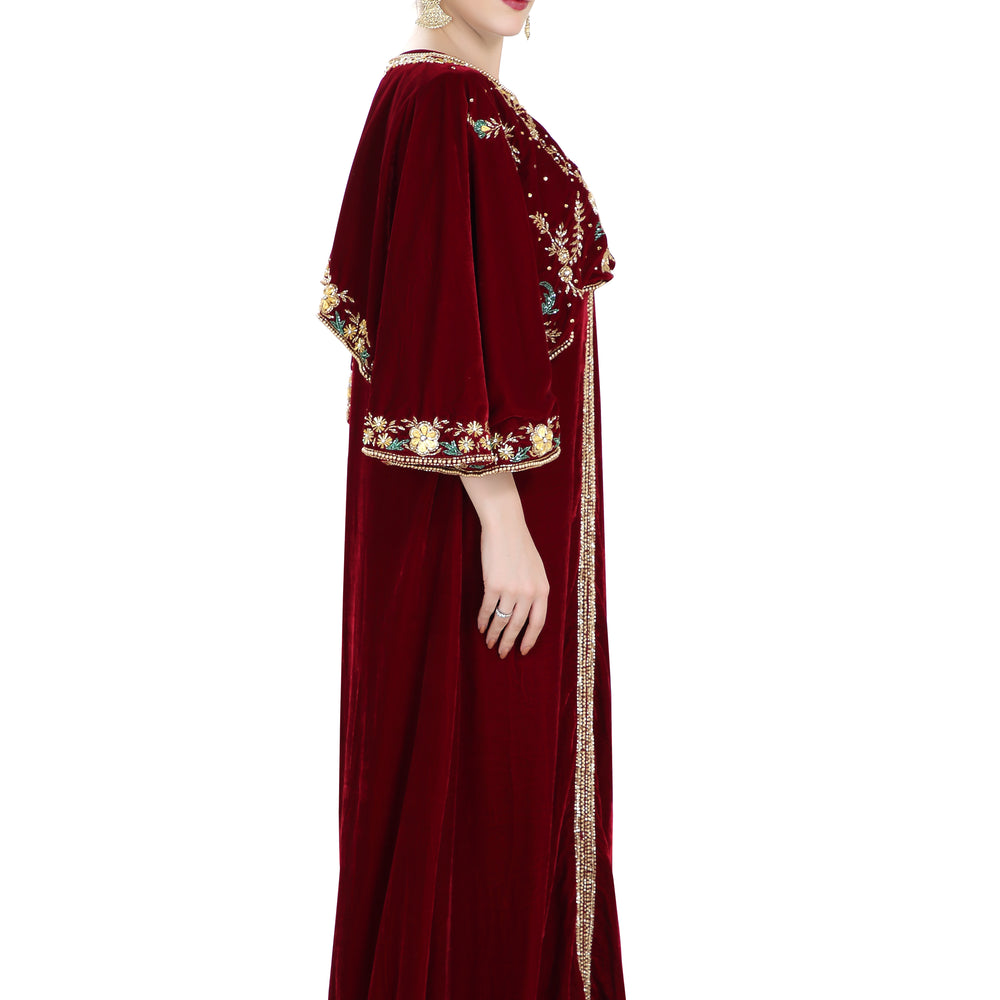 
                  
                    Embroidered Maxi in Maroon Velvet Fabric - Maxim Creation
                  
                