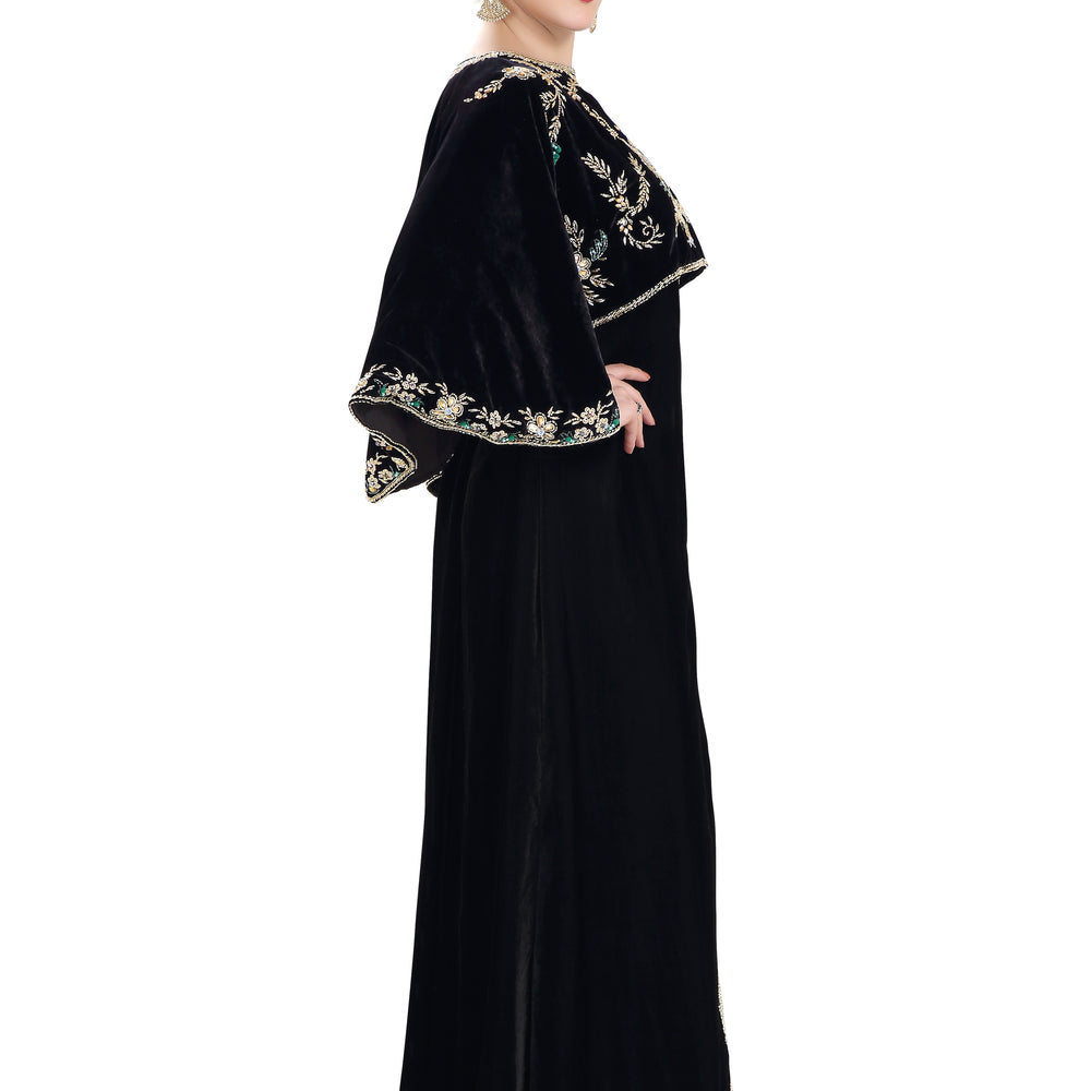 
                  
                    Arabian Kaftan Velvet Fabric with Colorful Crystal Embroidered Dress - Maxim Creation
                  
                