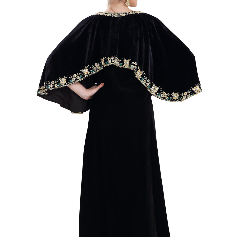 
                  
                    Arabian Kaftan Velvet Fabric with Colorful Crystal Embroidered Dress - Maxim Creation
                  
                