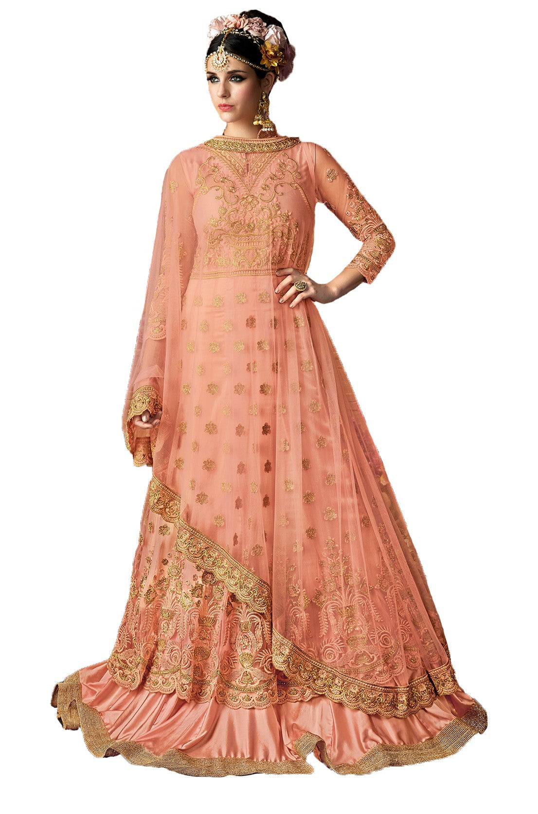 Wedding Sharara in Peach Punjabi Suit 102 - Maxim Creation