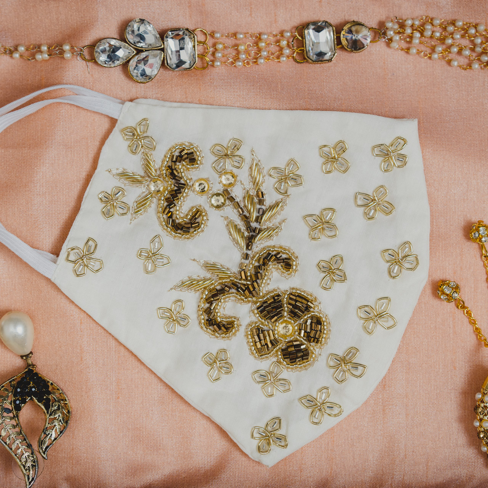 
                  
                    Creamy Floral Embroidery Cotton Face Mask - Maxim Creation
                  
                